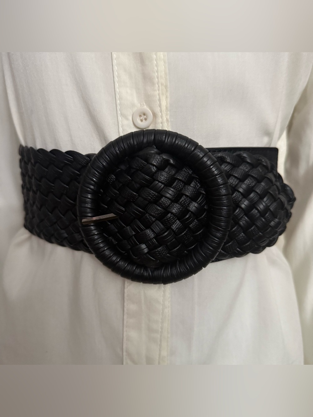 Black PU leather elastic waistband braided belt